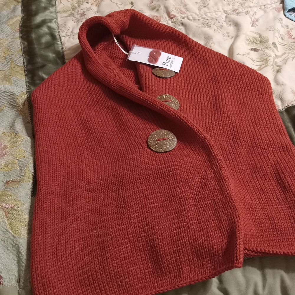 NWT Pure HandkNIT 100% Cotton Women's Elegant Red Knit Poncho